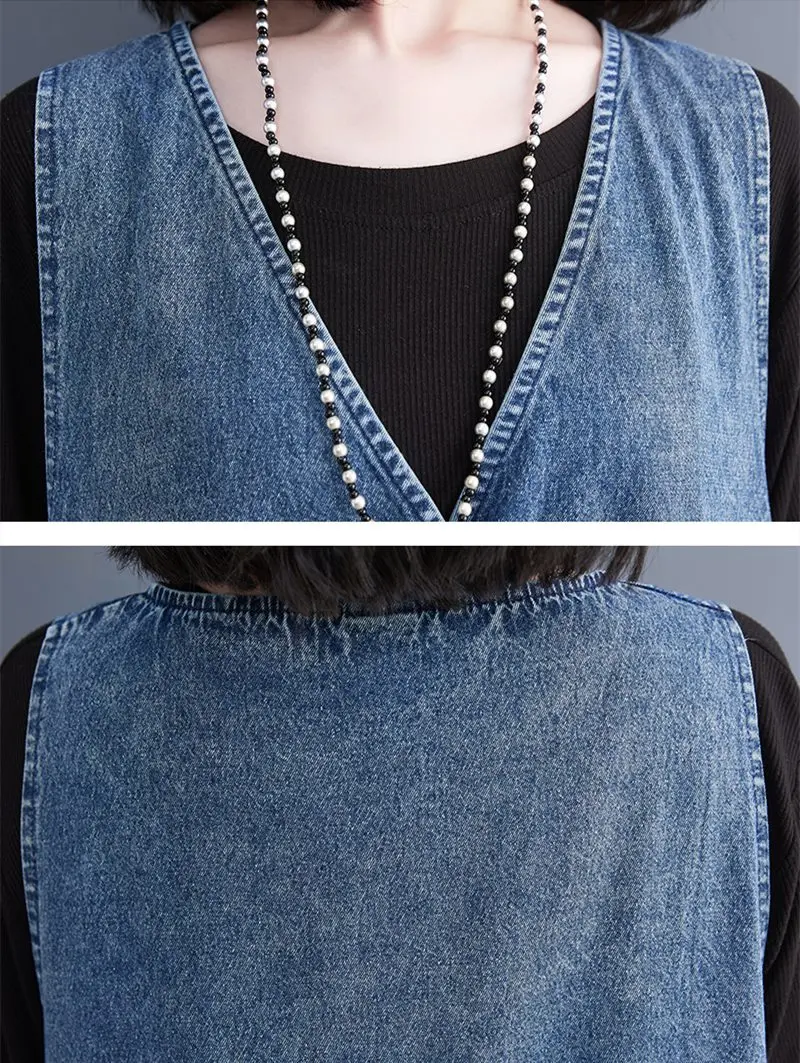 Masss Wasss Fashion Vintage Summer Clothing 2022 Women Loose Classic Vestidos Leisure Elegant Sleeveless Sexy Punk Denim Dresses