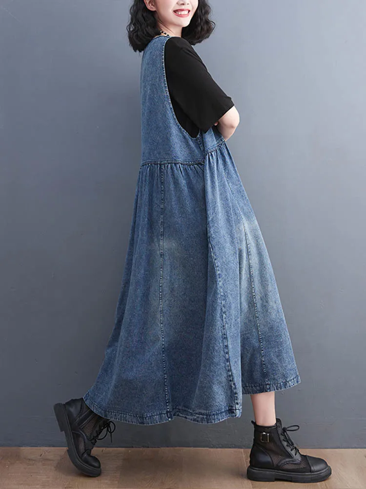 Masss Wasss Fashion Vintage Summer Clothing 2022 Women Loose Classic Vestidos Leisure Elegant Sleeveless Sexy Punk Denim Dresses