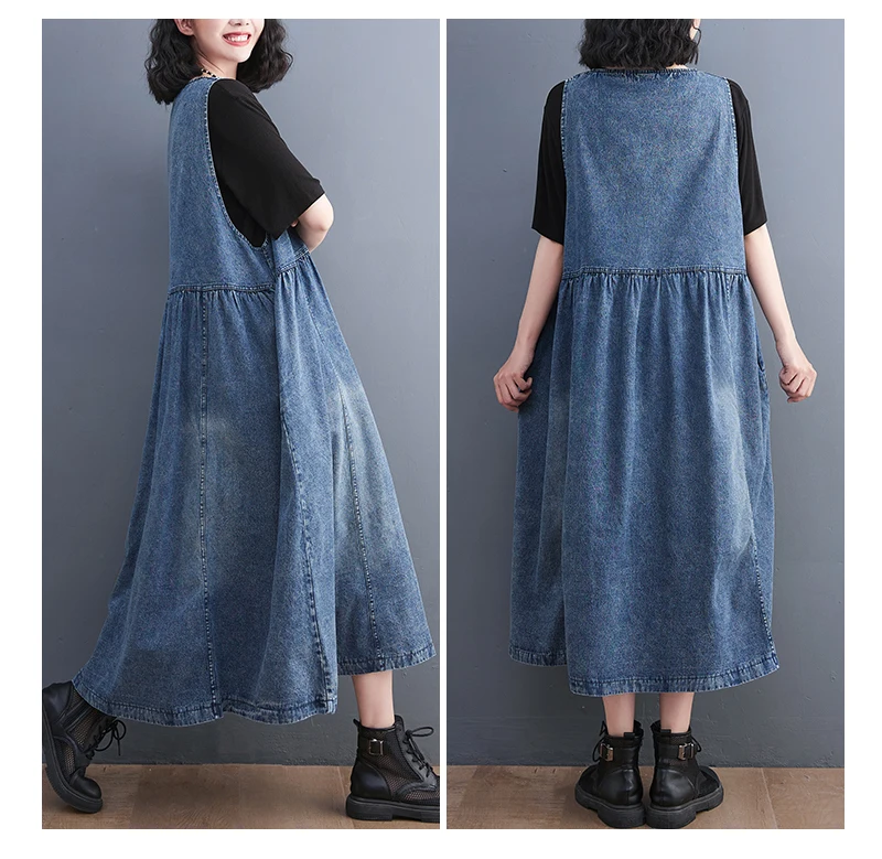 Masss Wasss Fashion Vintage Summer Clothing 2022 Women Loose Classic Vestidos Leisure Elegant Sleeveless Sexy Punk Denim Dresses