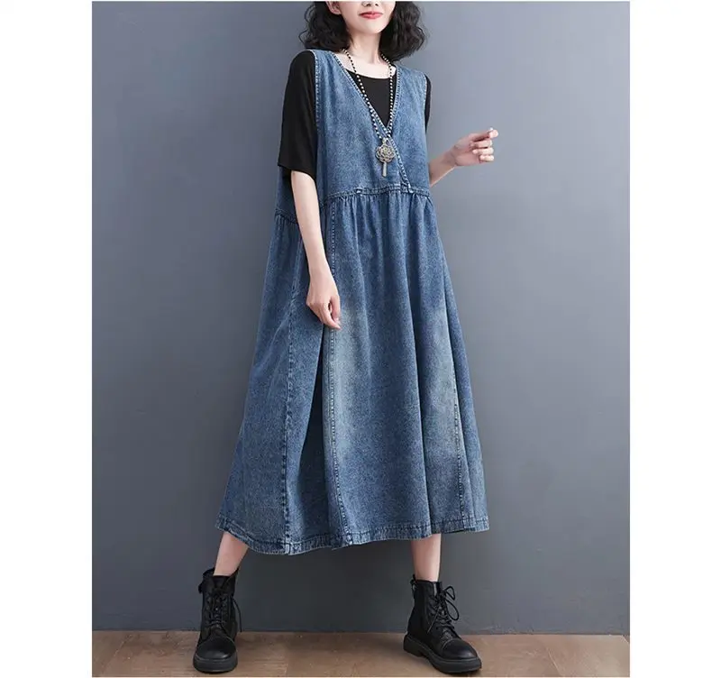 Masss Wasss Fashion Vintage Summer Clothing 2022 Women Loose Classic Vestidos Leisure Elegant Sleeveless Sexy Punk Denim Dresses
