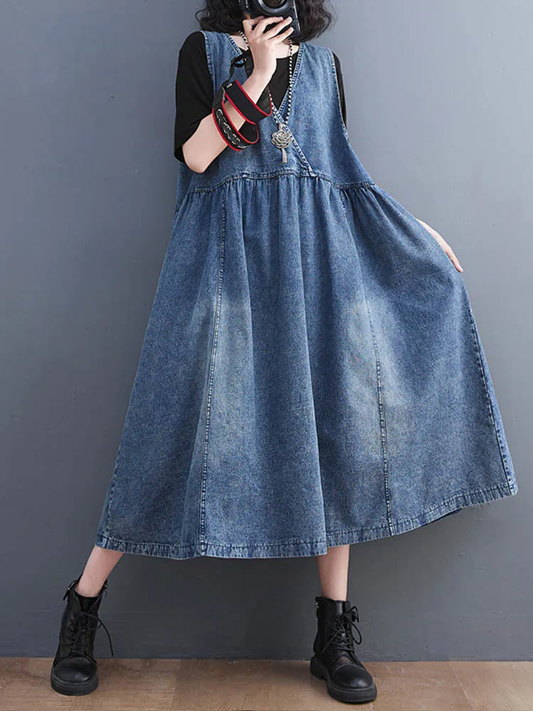 Masss Wasss Fashion Vintage Summer Clothing 2022 Women Loose Classic Vestidos Leisure Elegant Sleeveless Sexy Punk Denim Dresses