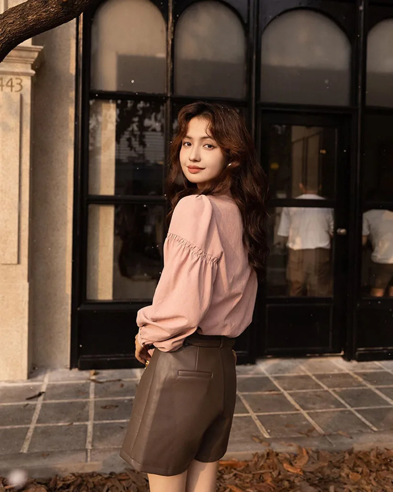 Korean Fashion Women's Blouses 2023 Spring Autumn Single Breasted Tops Clothes for Women Solid High Street Lantern Sleeve Shirts