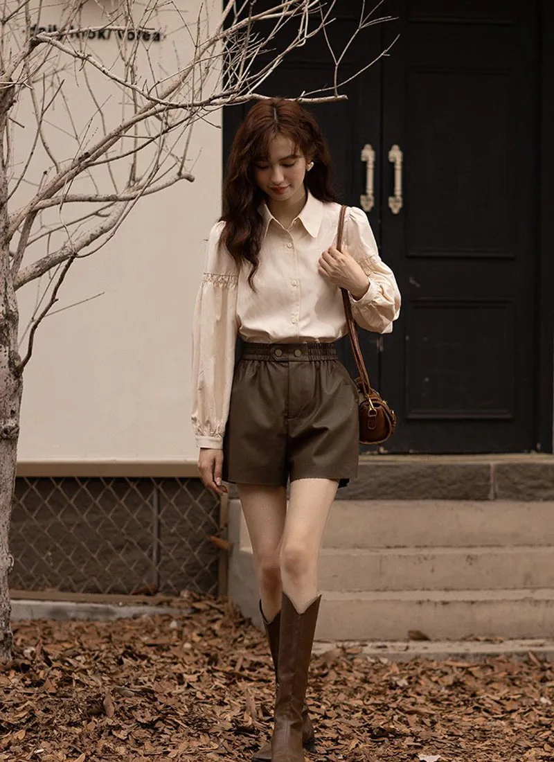 Korean Fashion Women's Blouses 2023 Spring Autumn Single Breasted Tops Clothes for Women Solid High Street Lantern Sleeve Shirts