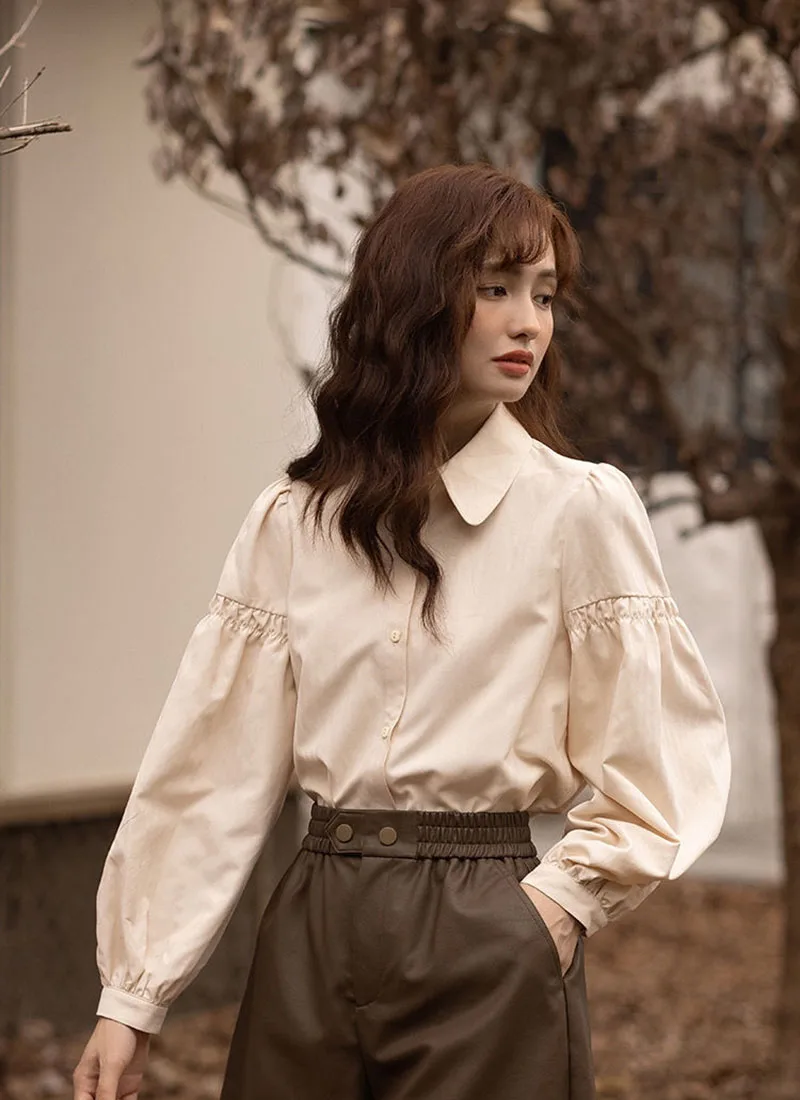 Korean Fashion Women's Blouses 2023 Spring Autumn Single Breasted Tops Clothes for Women Solid High Street Lantern Sleeve Shirts