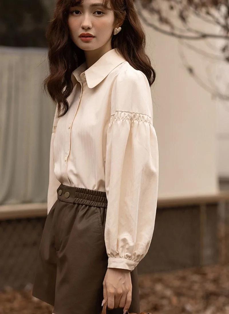 Korean Fashion Women's Blouses 2023 Spring Autumn Single Breasted Tops Clothes for Women Solid High Street Lantern Sleeve Shirts