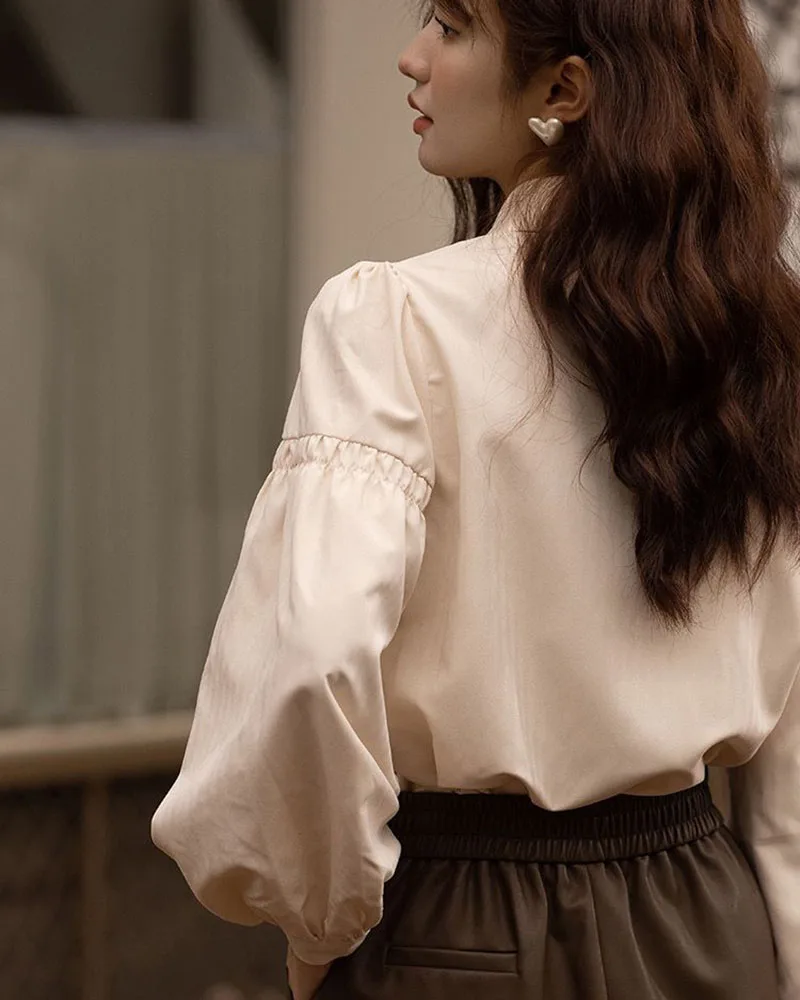 Korean Fashion Women's Blouses 2023 Spring Autumn Single Breasted Tops Clothes for Women Solid High Street Lantern Sleeve Shirts