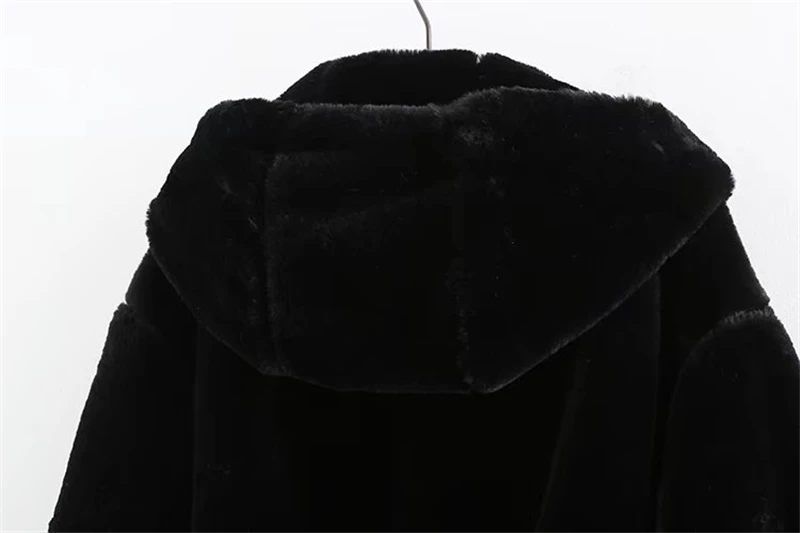KEYANKETIAN Ladies Reversible Bomber Jacket Female Winter Faux Fur Panel Loose Hooded Zip Jacket Solid Mid Length Casual Top