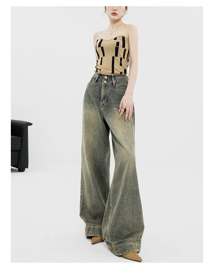 Women Vintage Streetwear Baggy Korean Jeans High Waiste Oversize Wide Leg Pants Grunge Denim Trousers Alt Clothes