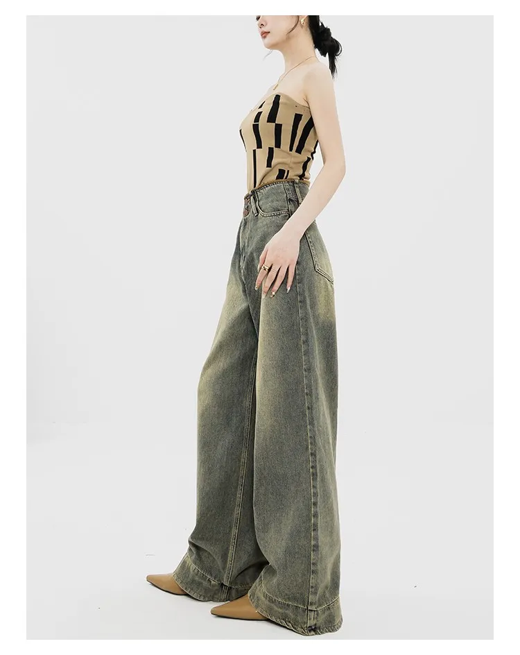 Women Vintage Streetwear Baggy Korean Jeans High Waiste Oversize Wide Leg Pants Grunge Denim Trousers Alt Clothes