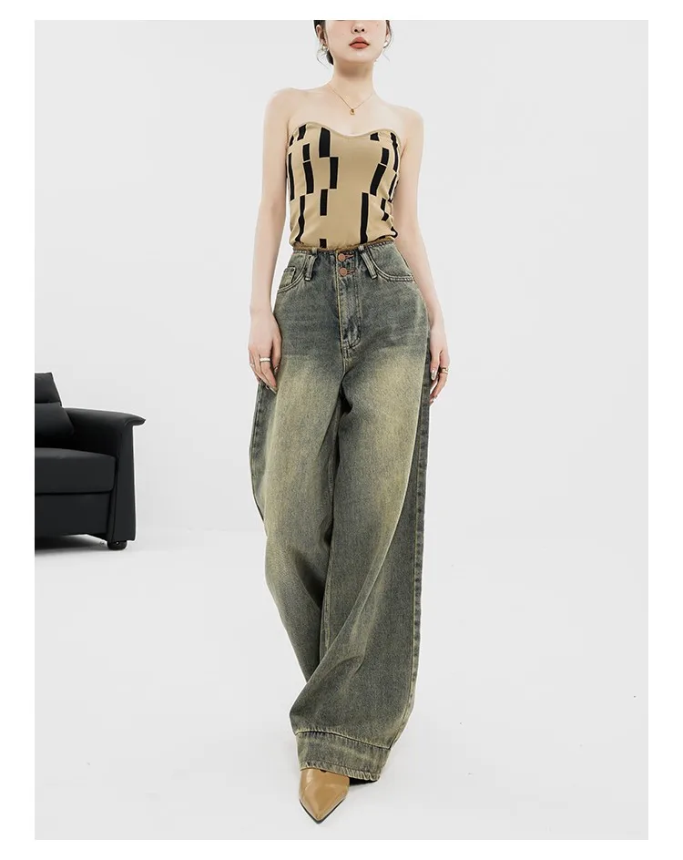 Women Vintage Streetwear Baggy Korean Jeans High Waiste Oversize Wide Leg Pants Grunge Denim Trousers Alt Clothes