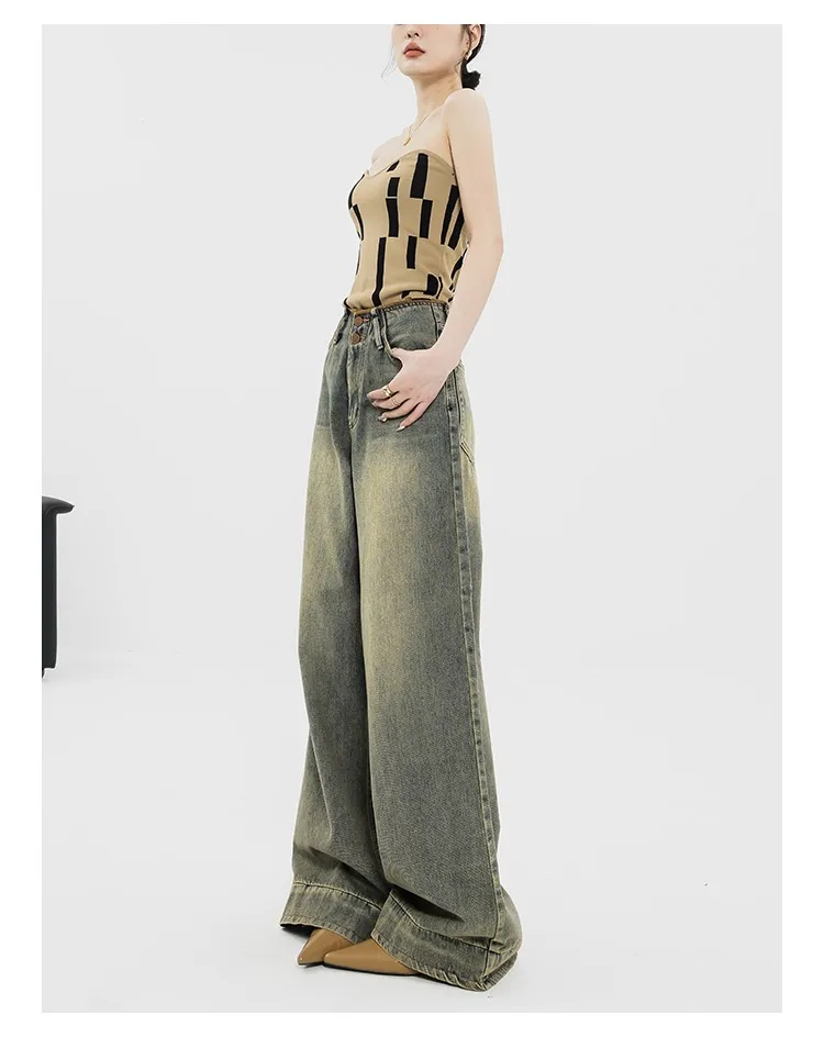 Women Vintage Streetwear Baggy Korean Jeans High Waiste Oversize Wide Leg Pants Grunge Denim Trousers Alt Clothes
