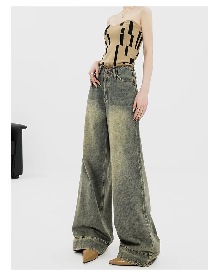 Women Vintage Streetwear Baggy Korean Jeans High Waiste Oversize Wide Leg Pants Grunge Denim Trousers Alt Clothes