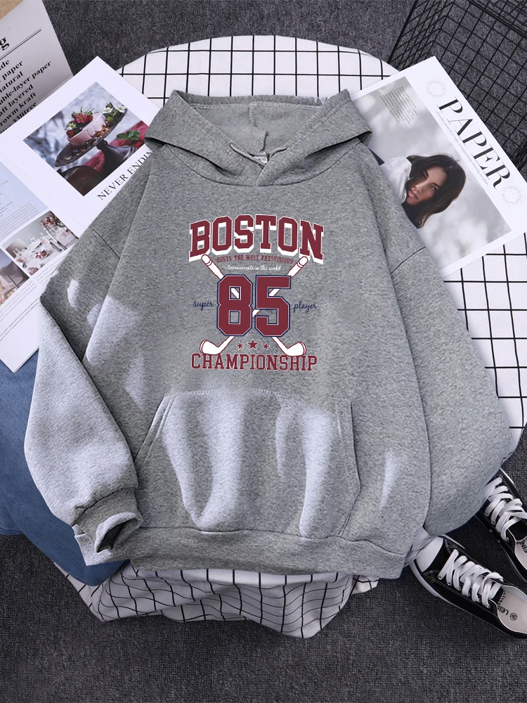 Boston 85 Players Championship Womens Sweatshirt Funny Fleece Pullover Autumn Warm Hoodies Simplicity Crewneck Hoodie For Female