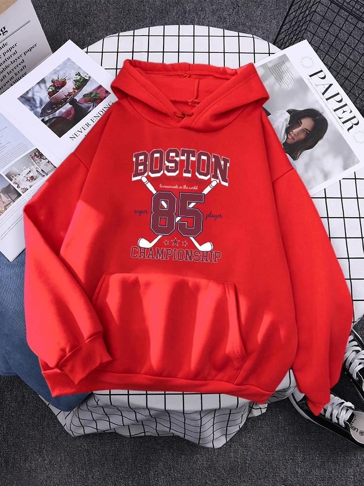 Boston 85 Players Championship Womens Sweatshirt Funny Fleece Pullover Autumn Warm Hoodies Simplicity Crewneck Hoodie For Female