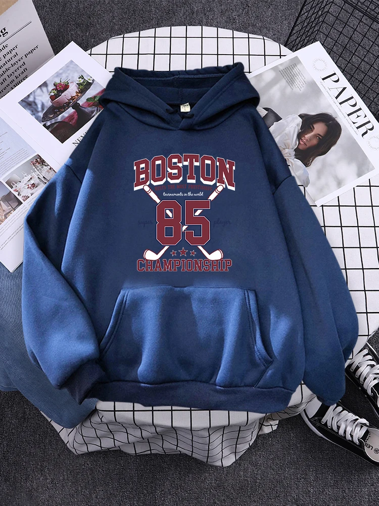 Boston 85 Players Championship Womens Sweatshirt Funny Fleece Pullover Autumn Warm Hoodies Simplicity Crewneck Hoodie For Female