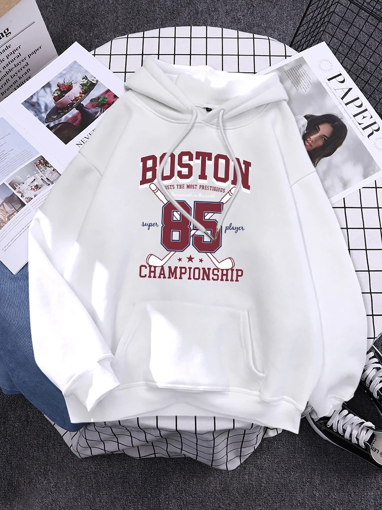 Boston 85 Players Championship Womens Sweatshirt Funny Fleece Pullover Autumn Warm Hoodies Simplicity Crewneck Hoodie For Female