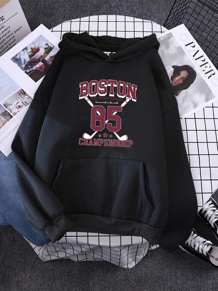 Boston 85 Players Championship Womens Sweatshirt Funny Fleece Pullover Autumn Warm Hoodies Simplicity Crewneck Hoodie For Female