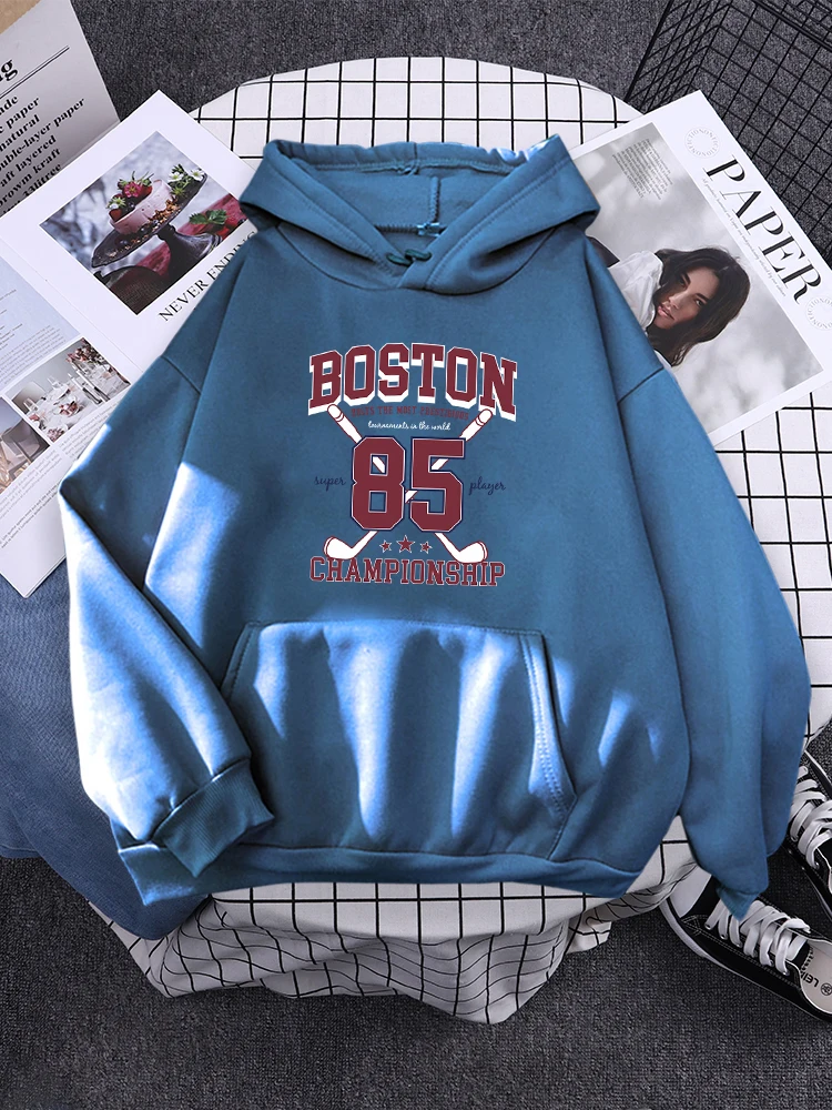 Boston 85 Players Championship Womens Sweatshirt Funny Fleece Pullover Autumn Warm Hoodies Simplicity Crewneck Hoodie For Female