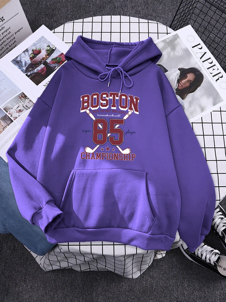 Boston 85 Players Championship Womens Sweatshirt Funny Fleece Pullover Autumn Warm Hoodies Simplicity Crewneck Hoodie For Female