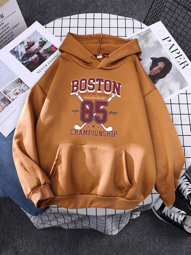 Boston 85 Players Championship Womens Sweatshirt Funny Fleece Pullover Autumn Warm Hoodies Simplicity Crewneck Hoodie For Female