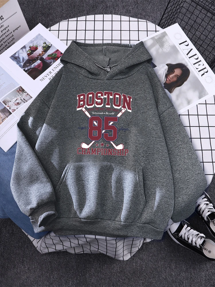 Boston 85 Players Championship Womens Sweatshirt Funny Fleece Pullover Autumn Warm Hoodies Simplicity Crewneck Hoodie For Female