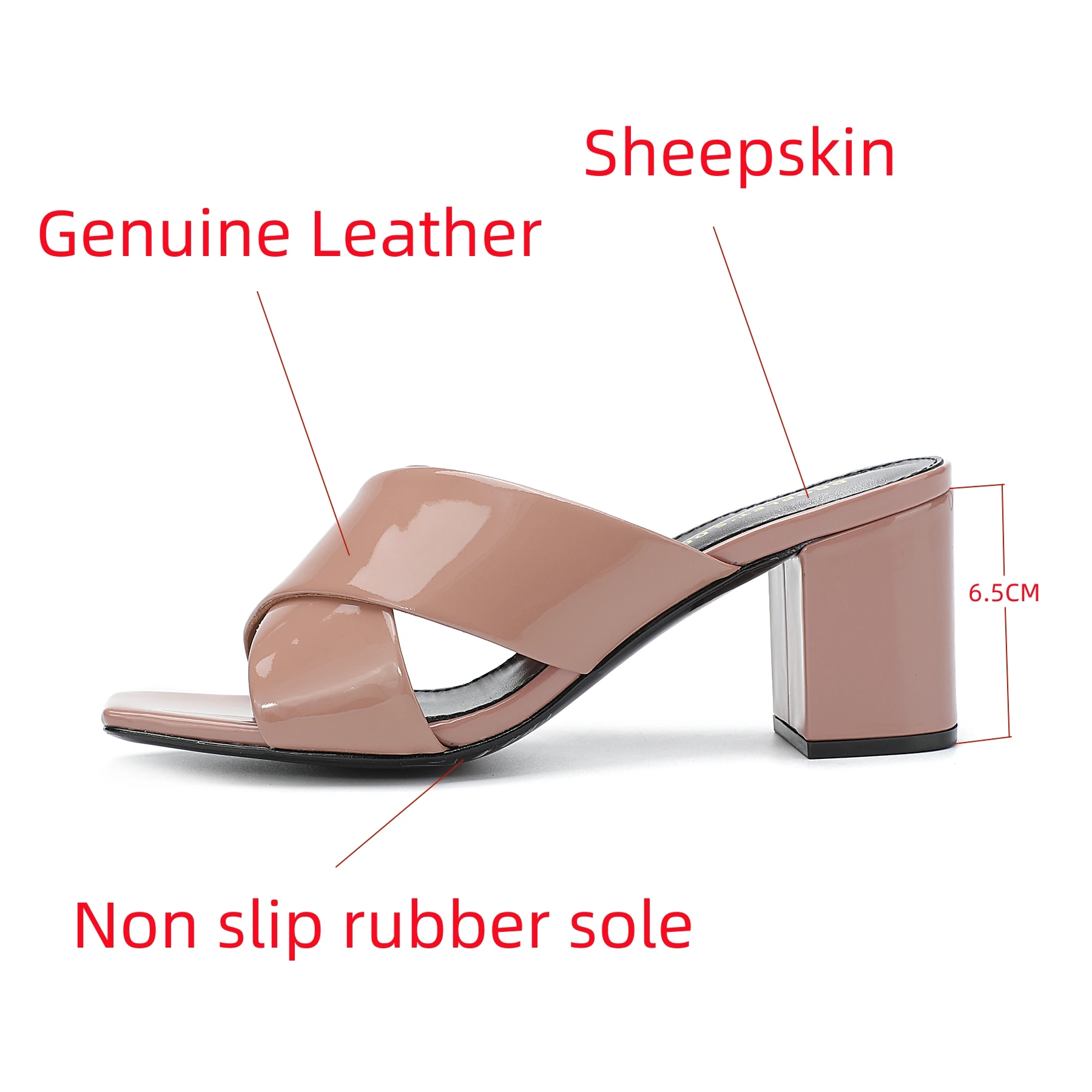 Women's Slippers Summer High Heel Fish Mouth Shoes 2023 New Genuine Leather Open Toe Thick Heel Women's Shoes High Heel Shoes