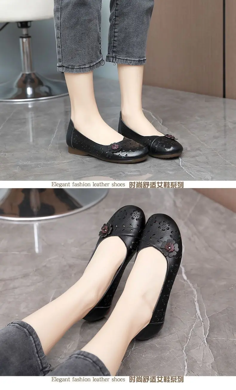 Fashion White Cutout Shallow Flats Woman Designer Floral Hollows Summer Flat Shoes for Women 2023 Casual Leather Loafers