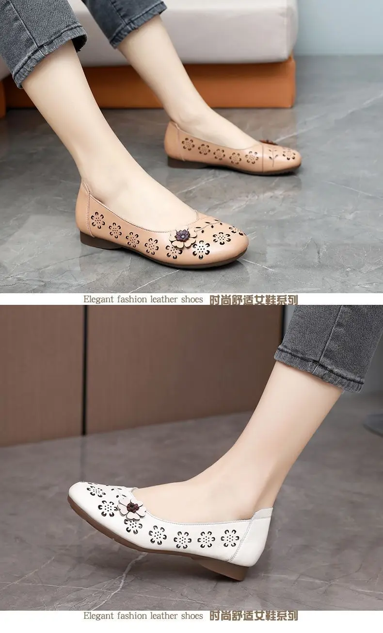 Fashion White Cutout Shallow Flats Woman Designer Floral Hollows Summer Flat Shoes for Women 2023 Casual Leather Loafers