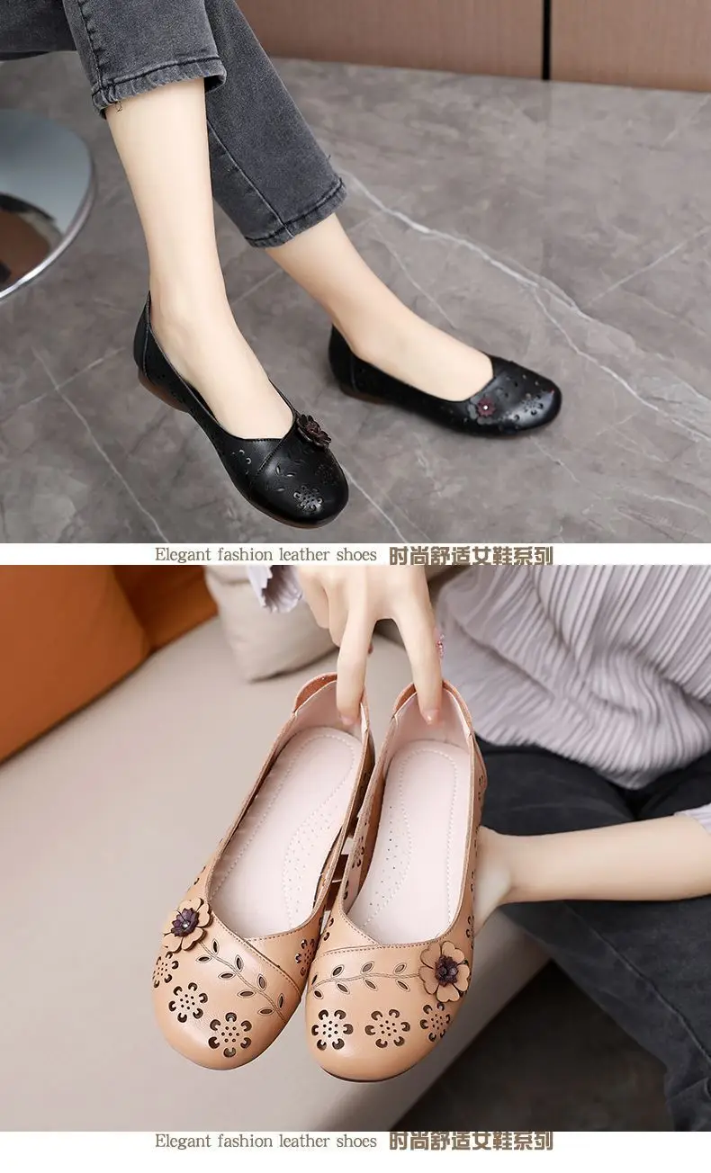 Fashion White Cutout Shallow Flats Woman Designer Floral Hollows Summer Flat Shoes for Women 2023 Casual Leather Loafers