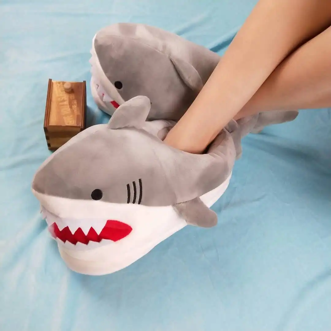 Funny Fuzzy Shark Slippers Men Women Free Size Winter Indoor Cotton Shoes Girls Adult Fluff Animal Slippers House Shoes Fish