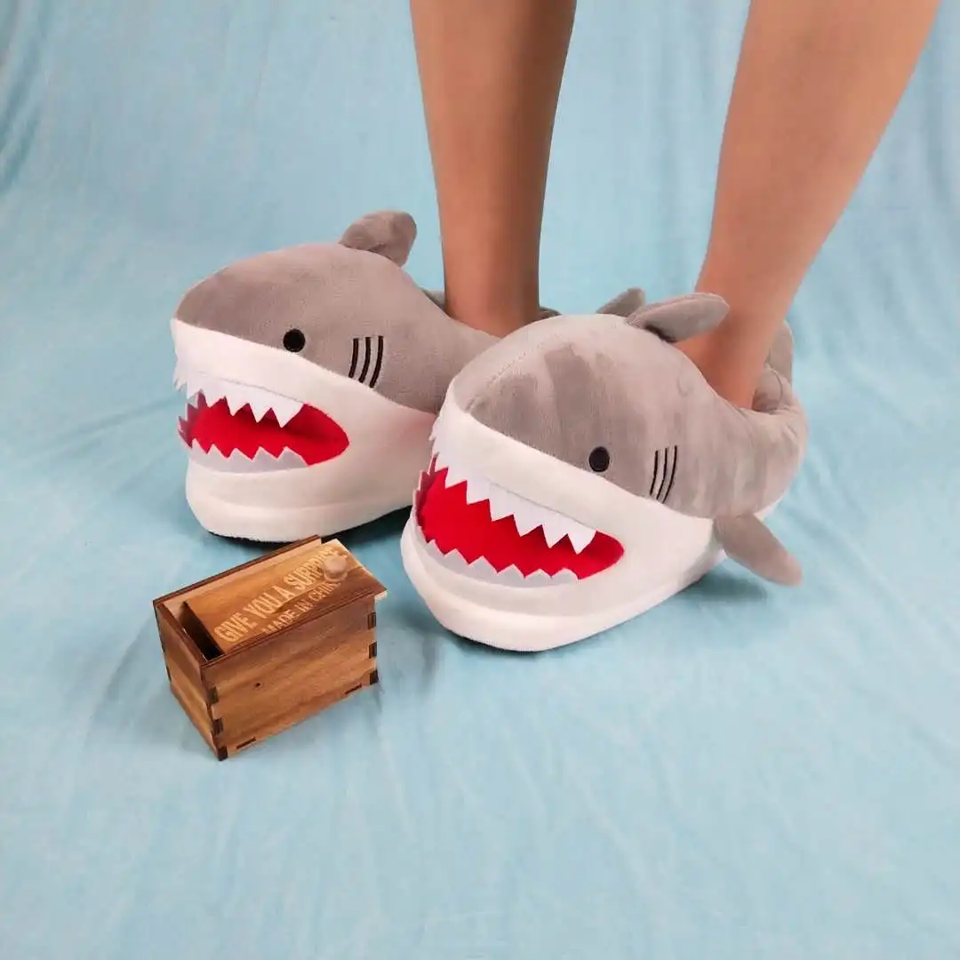 Funny Fuzzy Shark Slippers Men Women Free Size Winter Indoor Cotton Shoes Girls Adult Fluff Animal Slippers House Shoes Fish
