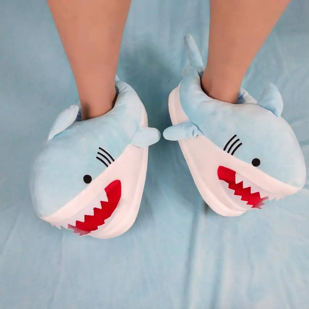 Funny Fuzzy Shark Slippers Men Women Free Size Winter Indoor Cotton Shoes Girls Adult Fluff Animal Slippers House Shoes Fish
