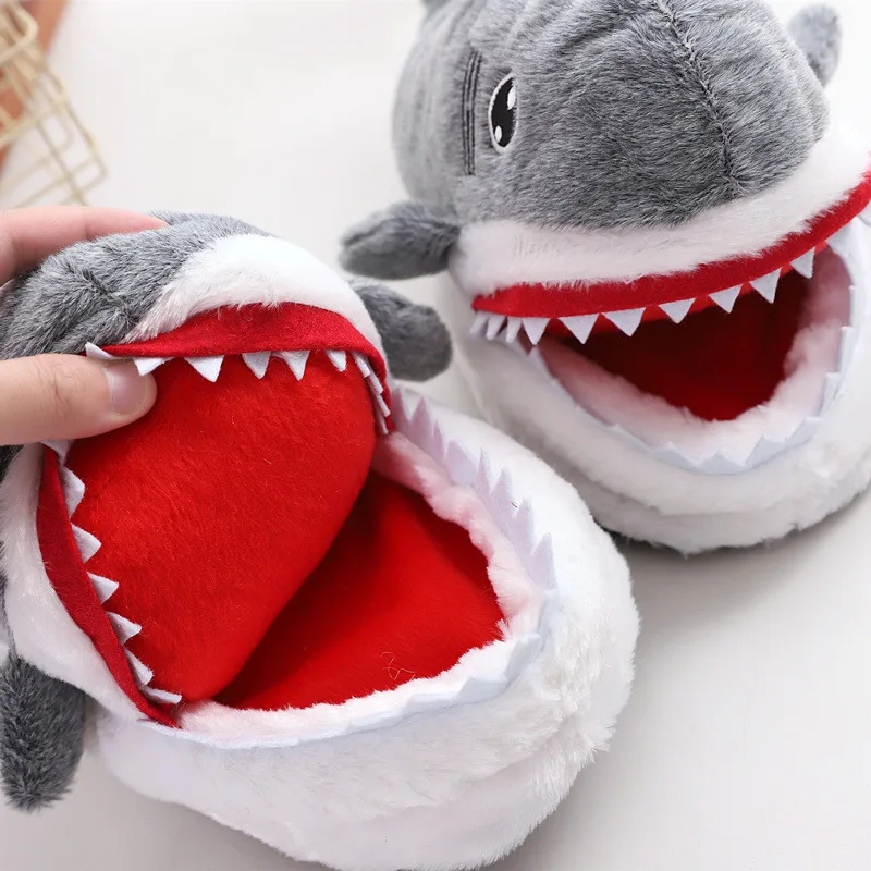 Funny Fuzzy Shark Slippers Men Women Free Size Winter Indoor Cotton Shoes Girls Adult Fluff Animal Slippers House Shoes Fish