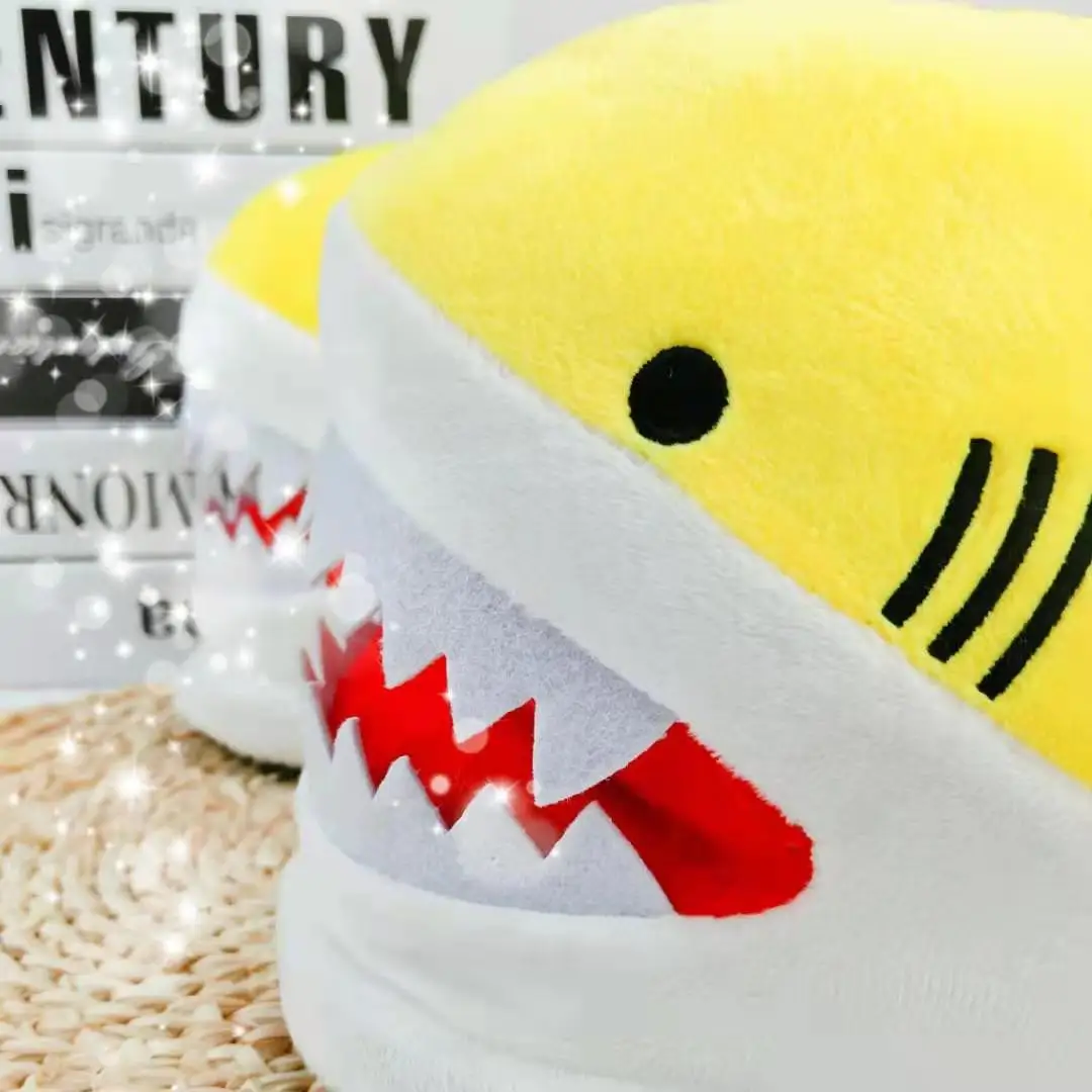 Funny Fuzzy Shark Slippers Men Women Free Size Winter Indoor Cotton Shoes Girls Adult Fluff Animal Slippers House Shoes Fish