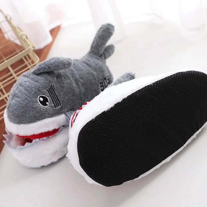 Funny Fuzzy Shark Slippers Men Women Free Size Winter Indoor Cotton Shoes Girls Adult Fluff Animal Slippers House Shoes Fish