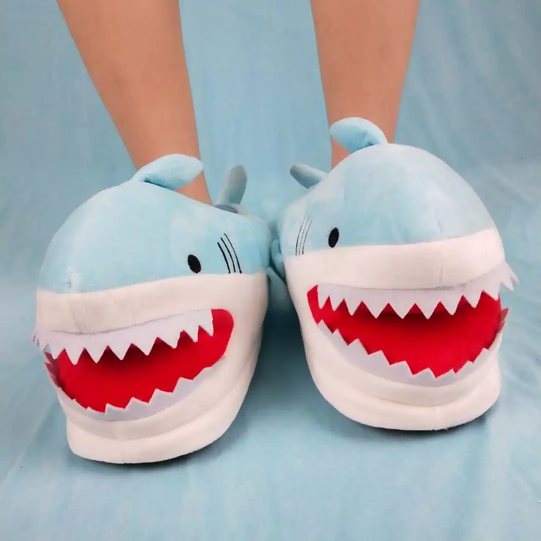 Funny Fuzzy Shark Slippers Men Women Free Size Winter Indoor Cotton Shoes Girls Adult Fluff Animal Slippers House Shoes Fish