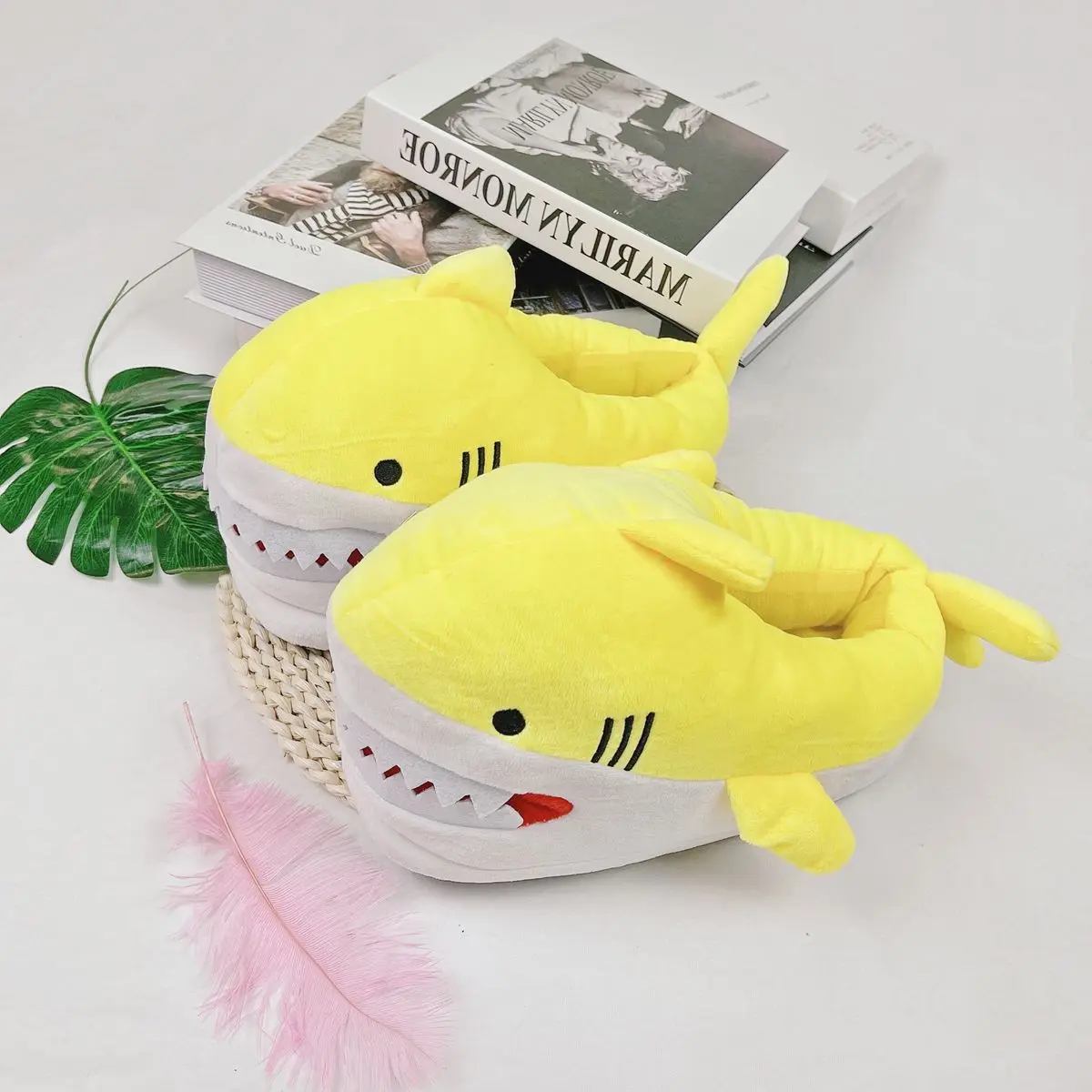 Funny Fuzzy Shark Slippers Men Women Free Size Winter Indoor Cotton Shoes Girls Adult Fluff Animal Slippers House Shoes Fish
