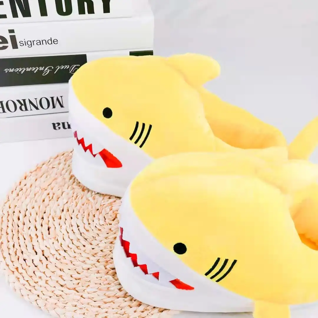Funny Fuzzy Shark Slippers Men Women Free Size Winter Indoor Cotton Shoes Girls Adult Fluff Animal Slippers House Shoes Fish
