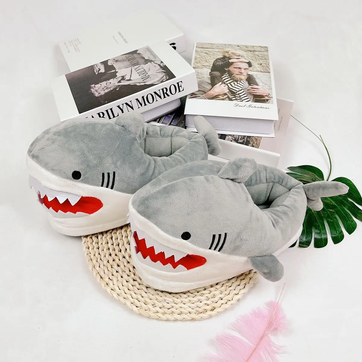 Funny Fuzzy Shark Slippers Men Women Free Size Winter Indoor Cotton Shoes Girls Adult Fluff Animal Slippers House Shoes Fish