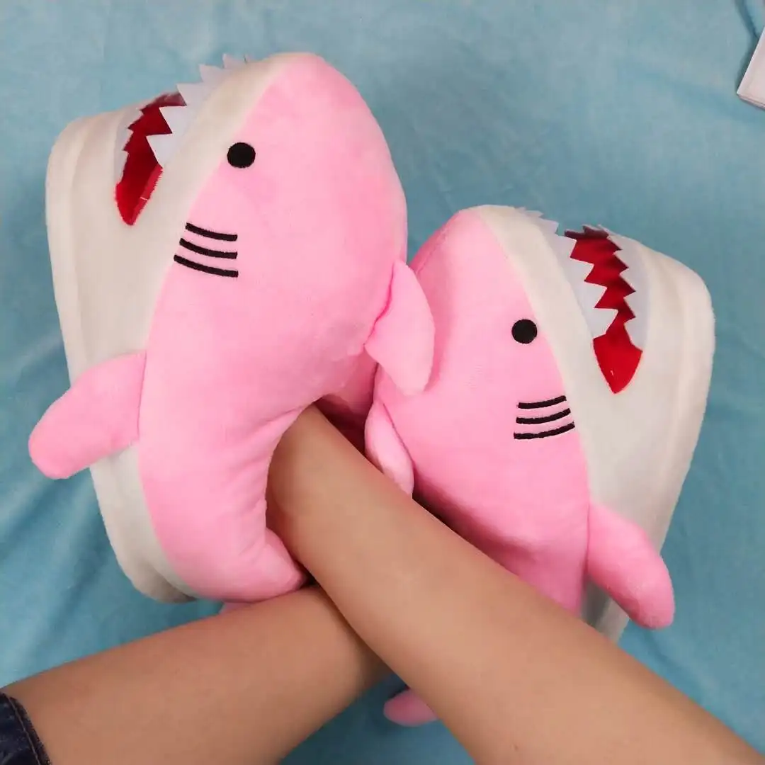 Funny Fuzzy Shark Slippers Men Women Free Size Winter Indoor Cotton Shoes Girls Adult Fluff Animal Slippers House Shoes Fish