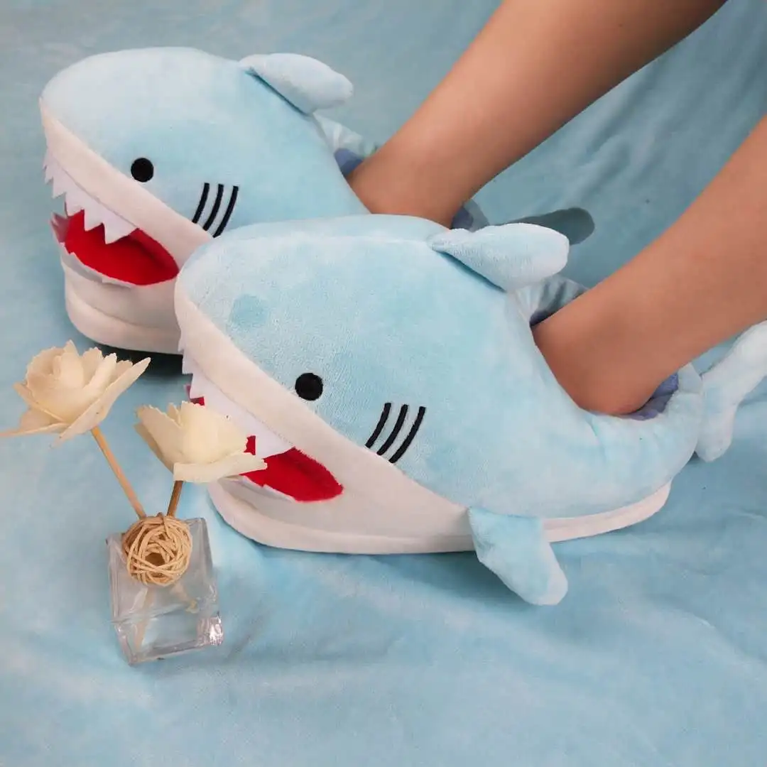 Funny Fuzzy Shark Slippers Men Women Free Size Winter Indoor Cotton Shoes Girls Adult Fluff Animal Slippers House Shoes Fish