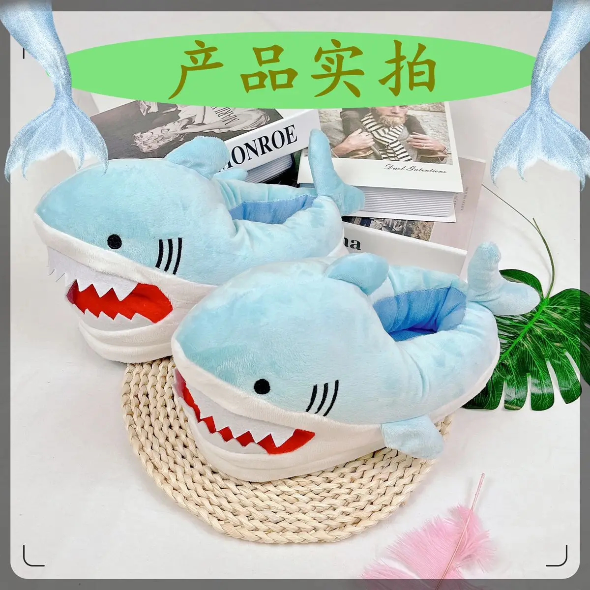 Funny Fuzzy Shark Slippers Men Women Free Size Winter Indoor Cotton Shoes Girls Adult Fluff Animal Slippers House Shoes Fish