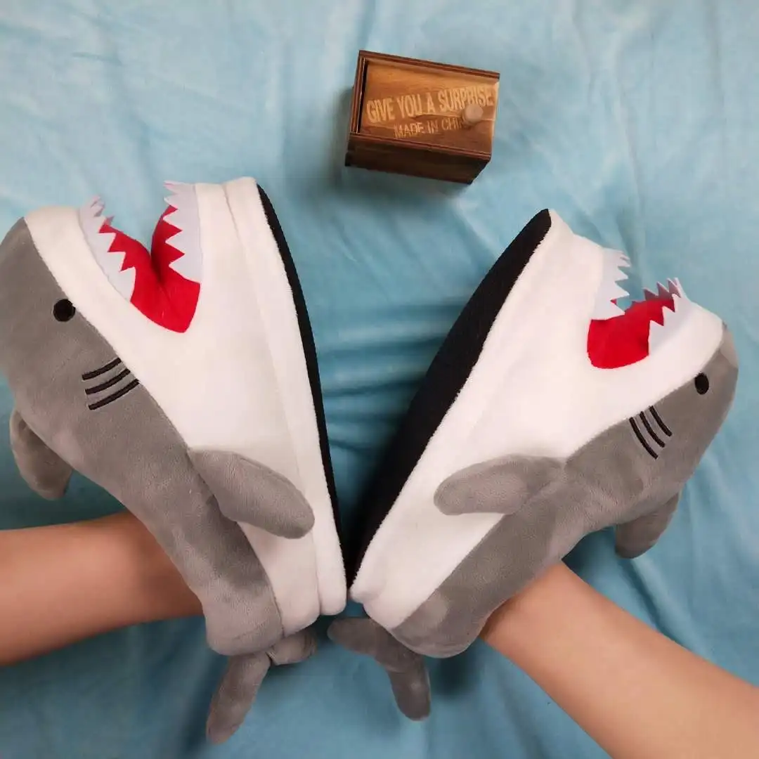 Funny Fuzzy Shark Slippers Men Women Free Size Winter Indoor Cotton Shoes Girls Adult Fluff Animal Slippers House Shoes Fish