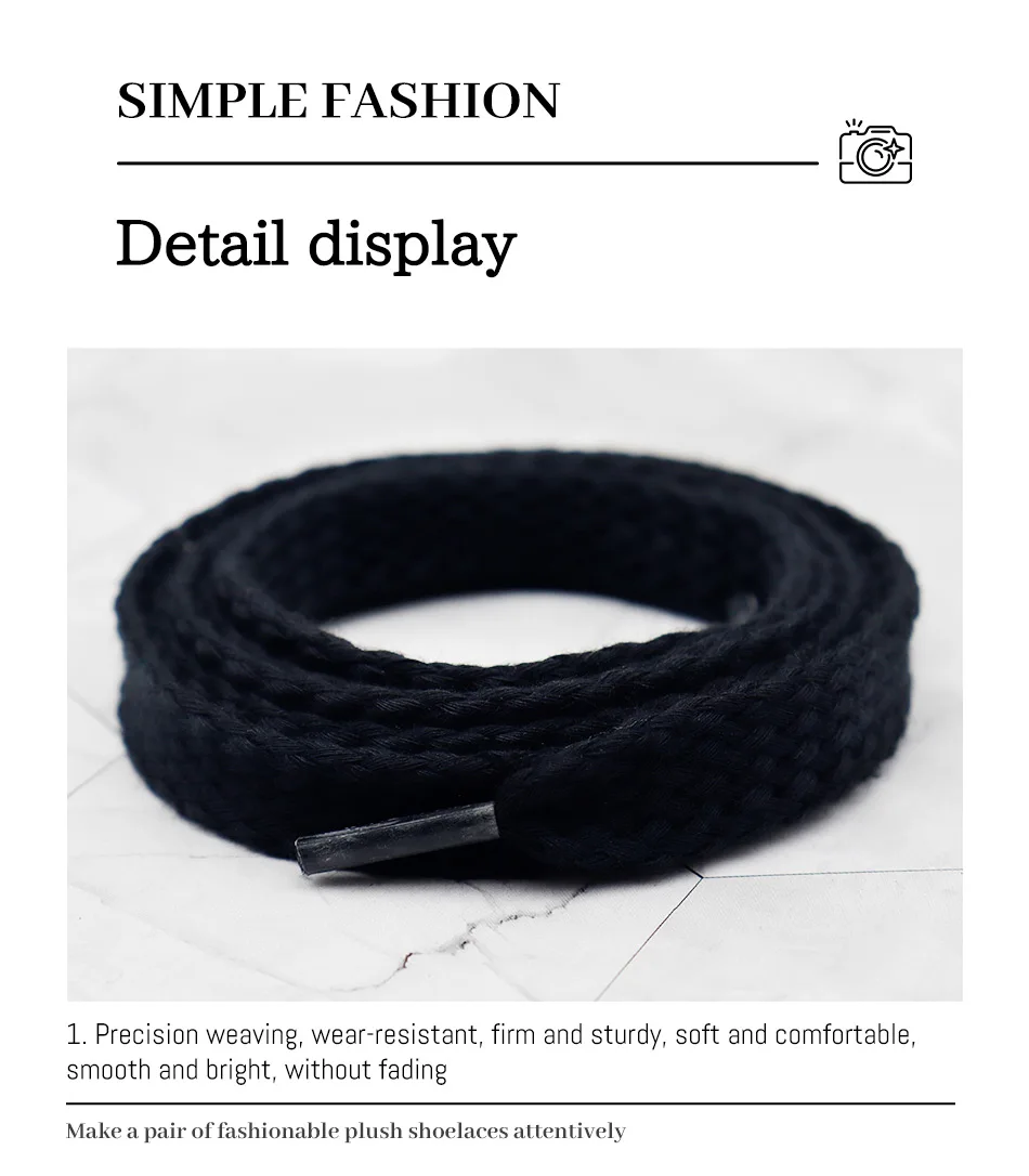 High Quality Unisex Casual Sneakers Black White Laces in 1.5cm Double Layer Cotton Thick Top Fat Shoelaces for Branded Shoes