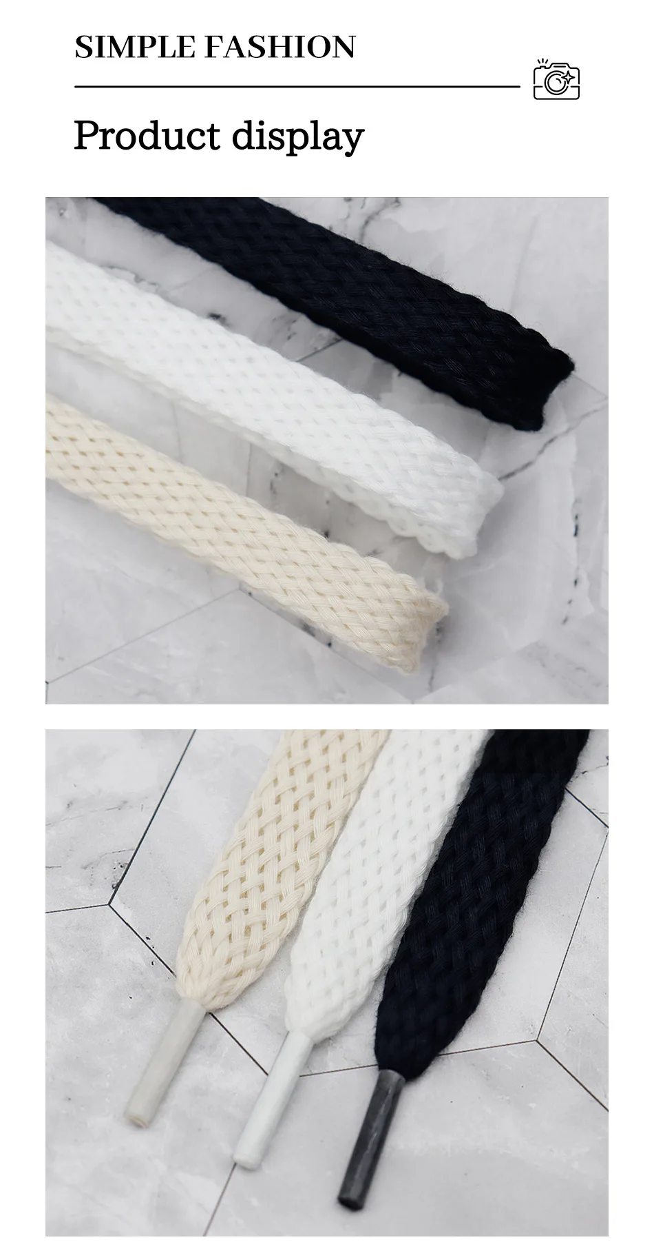 High Quality Unisex Casual Sneakers Black White Laces in 1.5cm Double Layer Cotton Thick Top Fat Shoelaces for Branded Shoes