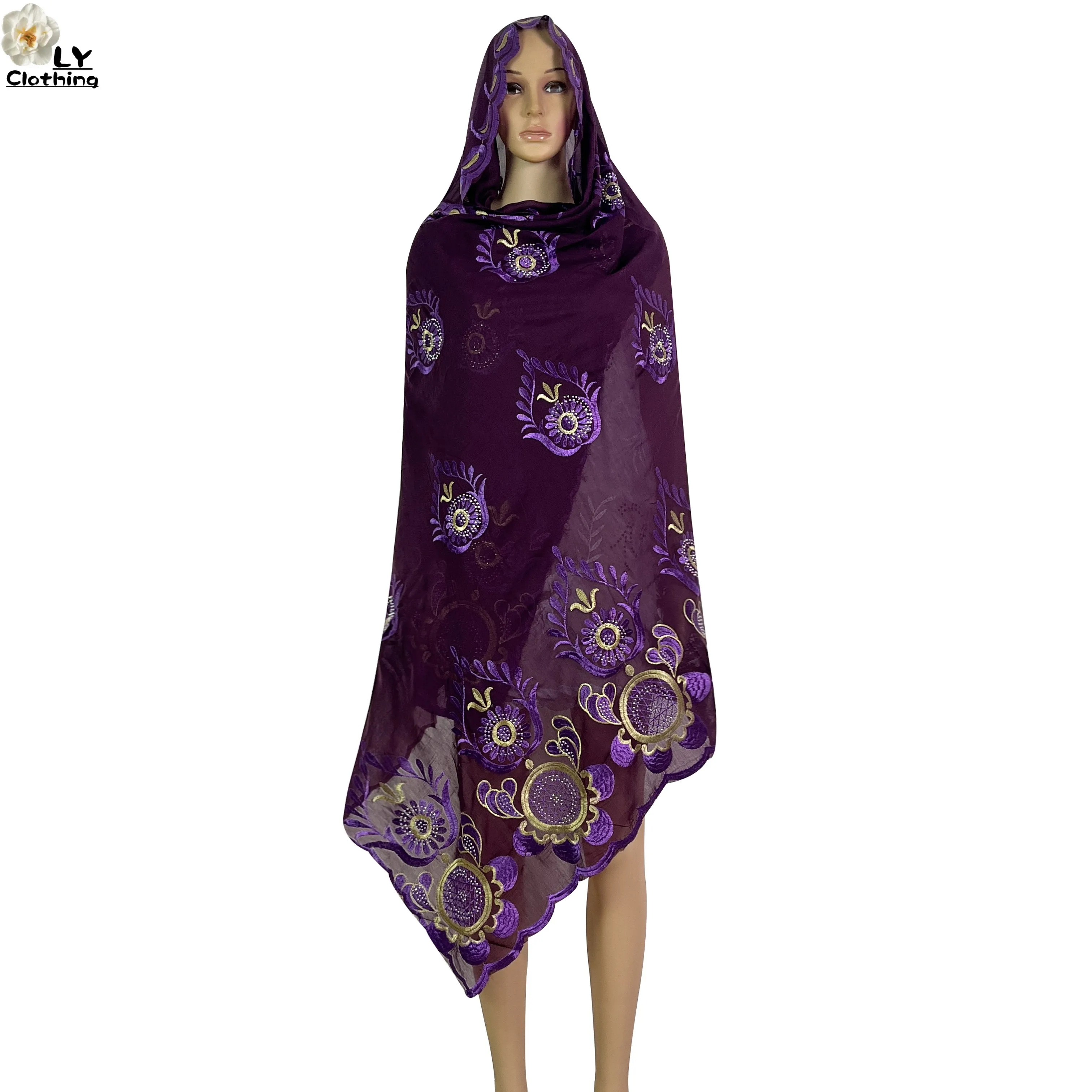 2023 New African Ladies Summer Outdoor Embroidered Cotton Scarf Shawl Fashionable Casual Diamond Scarf-Style Headscarf