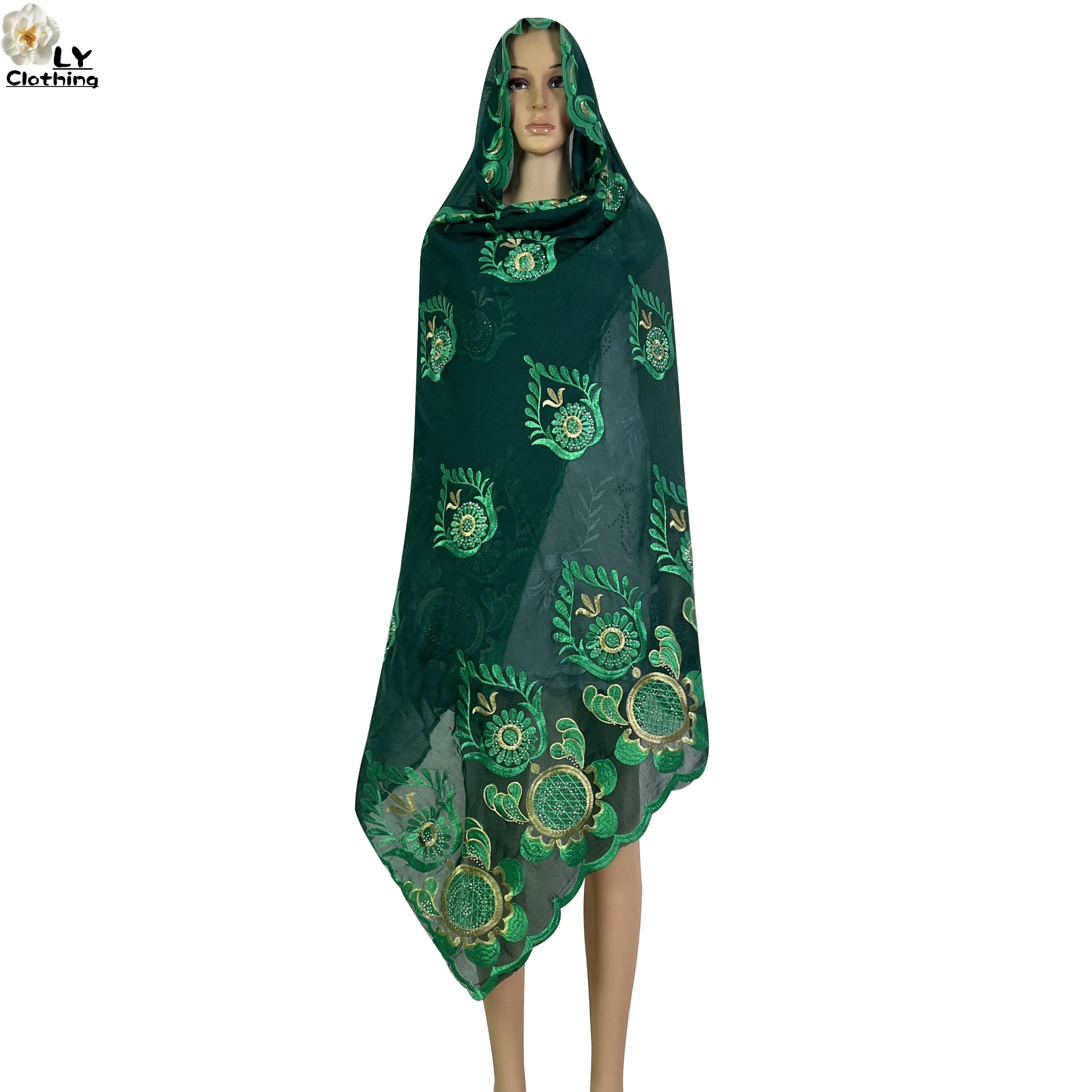 2023 New African Ladies Summer Outdoor Embroidered Cotton Scarf Shawl Fashionable Casual Diamond Scarf-Style Headscarf