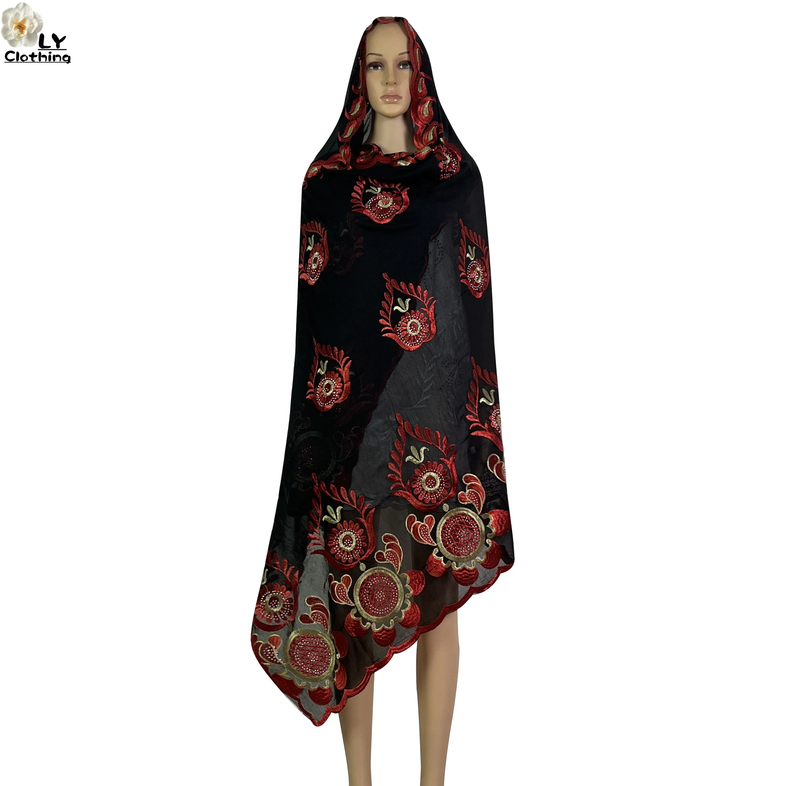 2023 New African Ladies Summer Outdoor Embroidered Cotton Scarf Shawl Fashionable Casual Diamond Scarf-Style Headscarf