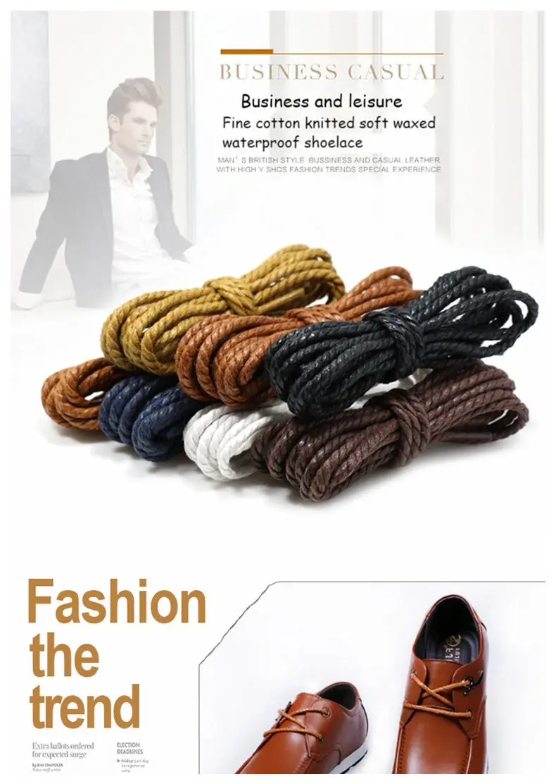 Waxed Shoeslaces for Women In Thick British Style Leather Shoes Boots Laces Round Black for Men Cotton Linen Fine Laces