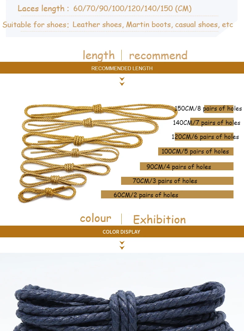 Waxed Shoeslaces for Women In Thick British Style Leather Shoes Boots Laces Round Black for Men Cotton Linen Fine Laces